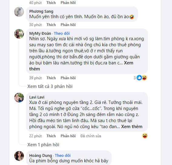 Ở phần bình luận, nhiều người cũng đã chia sẻ những câu chuyện đi tìm phòng trọ dở khóc dở cười của mình ngày xưa.