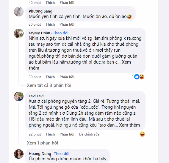 Ở phần bình luận, nhiều người cũng đã chia sẻ những câu chuyện đi tìm phòng trọ dở khóc dở cười của mình ngày xưa.