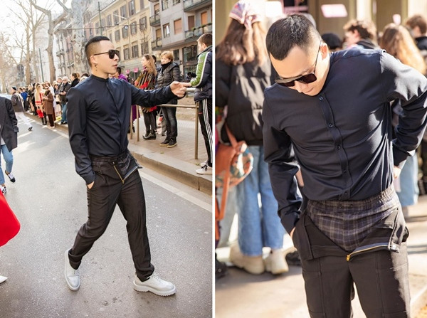 "Ông bầu" Vũ Khắc Tiệp không thua kém gì chị em, thế nhưng màn mix đồ kém sang này để lộ lớp quần trong khá xuề xòa, dân tình chỉ biết "ném đá".