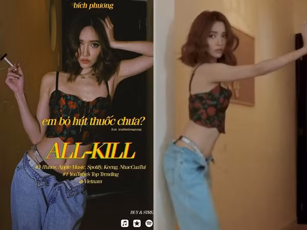 Ca sĩ Bích Phương trở lại với mốt quần không khóa, để lộ cạp quần nhỏ trong concept MV "Em bỏ hút thuốc chưa".