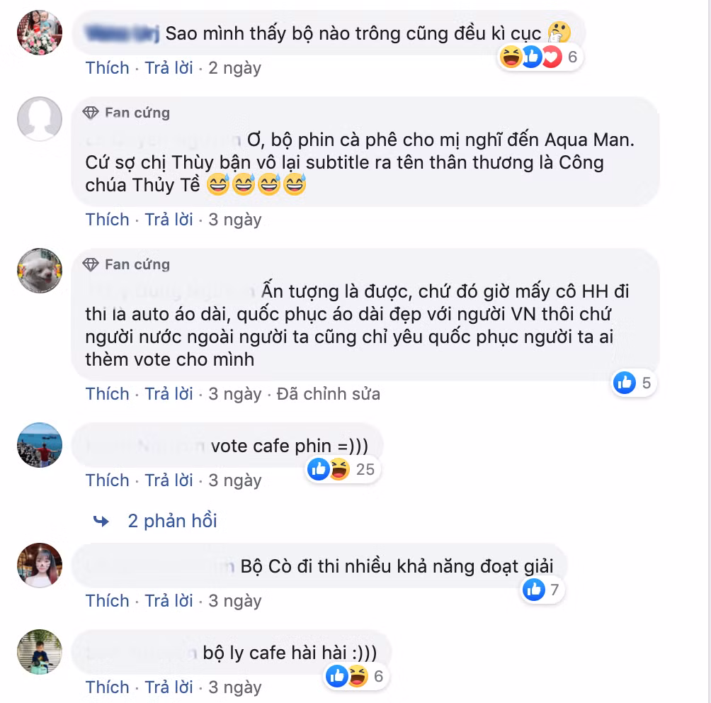 Rất nhiều ý kiến cho rằng cả ba bộ được lựa chọn đều trông rất...hài hước. "Quốc phục hay thi cosplay vậy? - Người dùng có tên N.T.L bình luận.