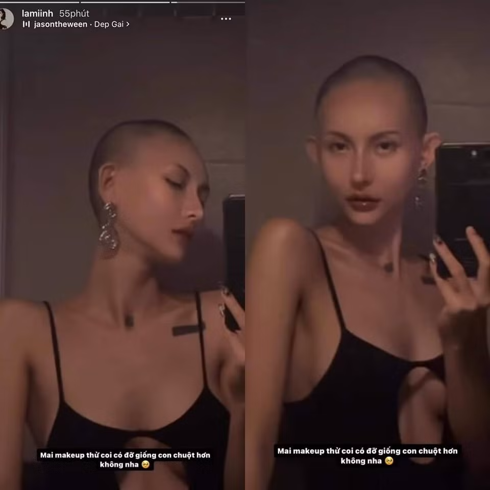 Sau đó, cô nàng xuất hiện với diện mạo lạ lẫm khi quyết định cạo trọc đầu. Không những vậy, cư dân mạng còn phát hiện ngoại hình của mẹ một con đã hốc hác, gầy gò hơn trước khá nhiều và lộ ra không ít khuyết điểm.