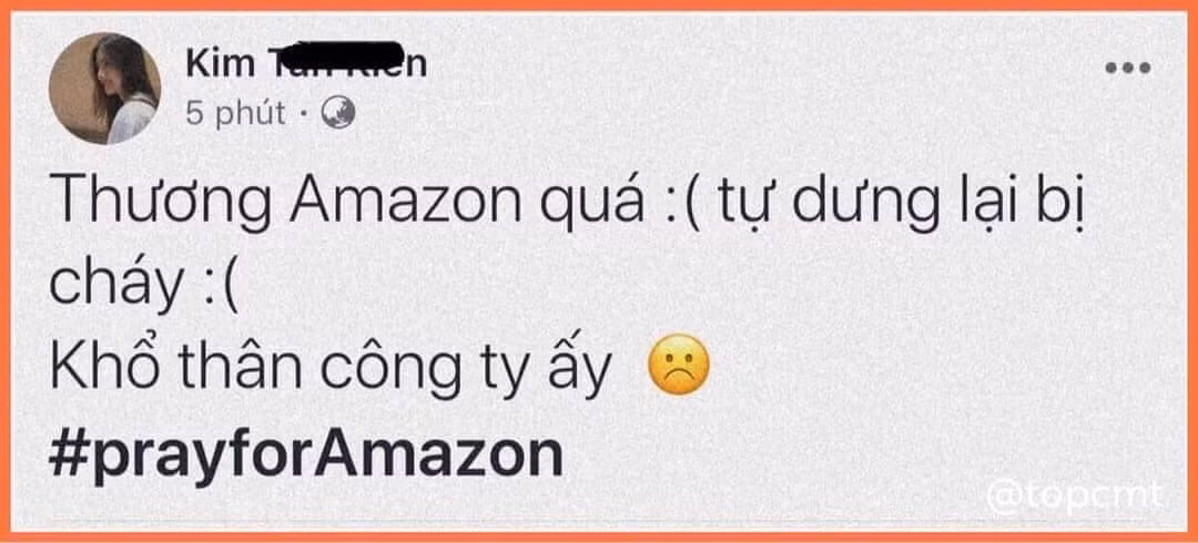 Cũng đăng đàn về vụ cháy rừng này, nhưng cô nàng có Facebook Kim Tan Kien lại "nhầm lẫn" giữa rừng Amazon và công ty Amazon của tỷ phú Zeff Bezos. Ảnh: Facebook