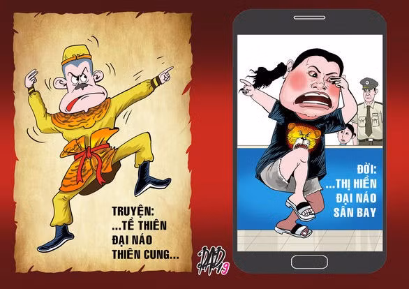 Những lời thoá mạ, thách thức của nữ đại uý công an đều được dân mạng thi nhau trổ tài chế thành những câu nói viral. Ảnh: tiin.vn