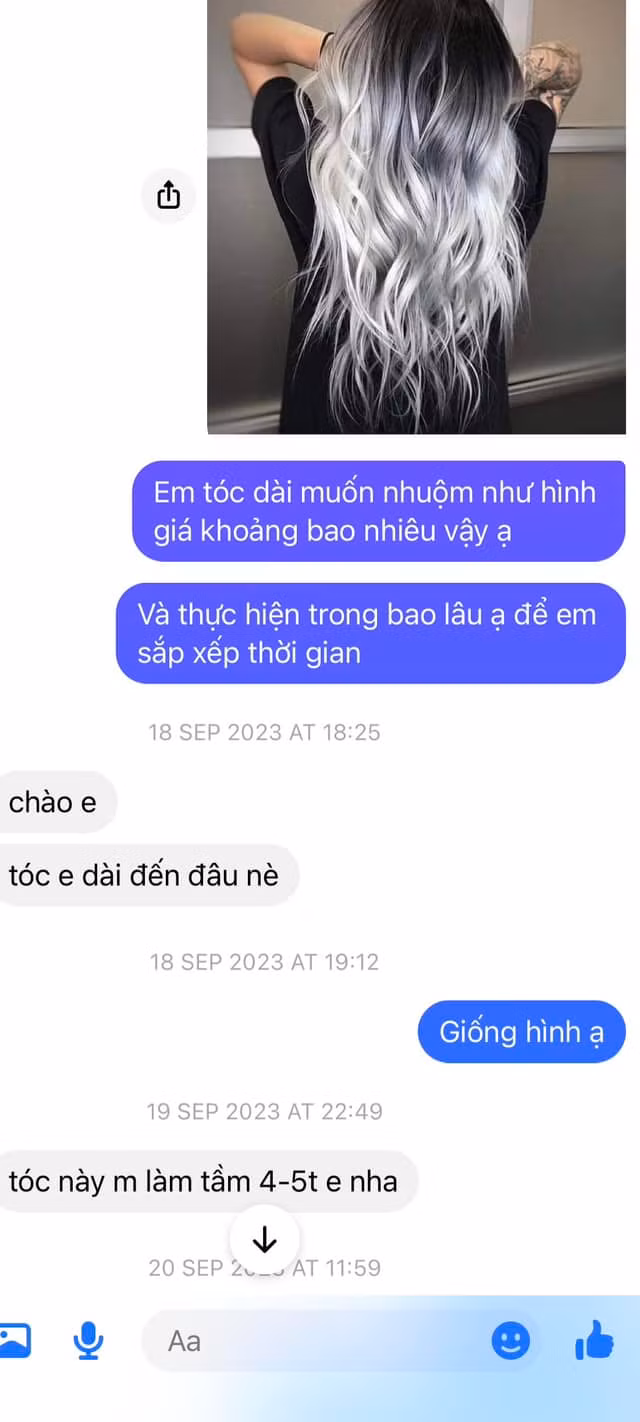 Trước khi đến salon, cô gái đã nhắn trước với fanpage của bên làm tóc.
