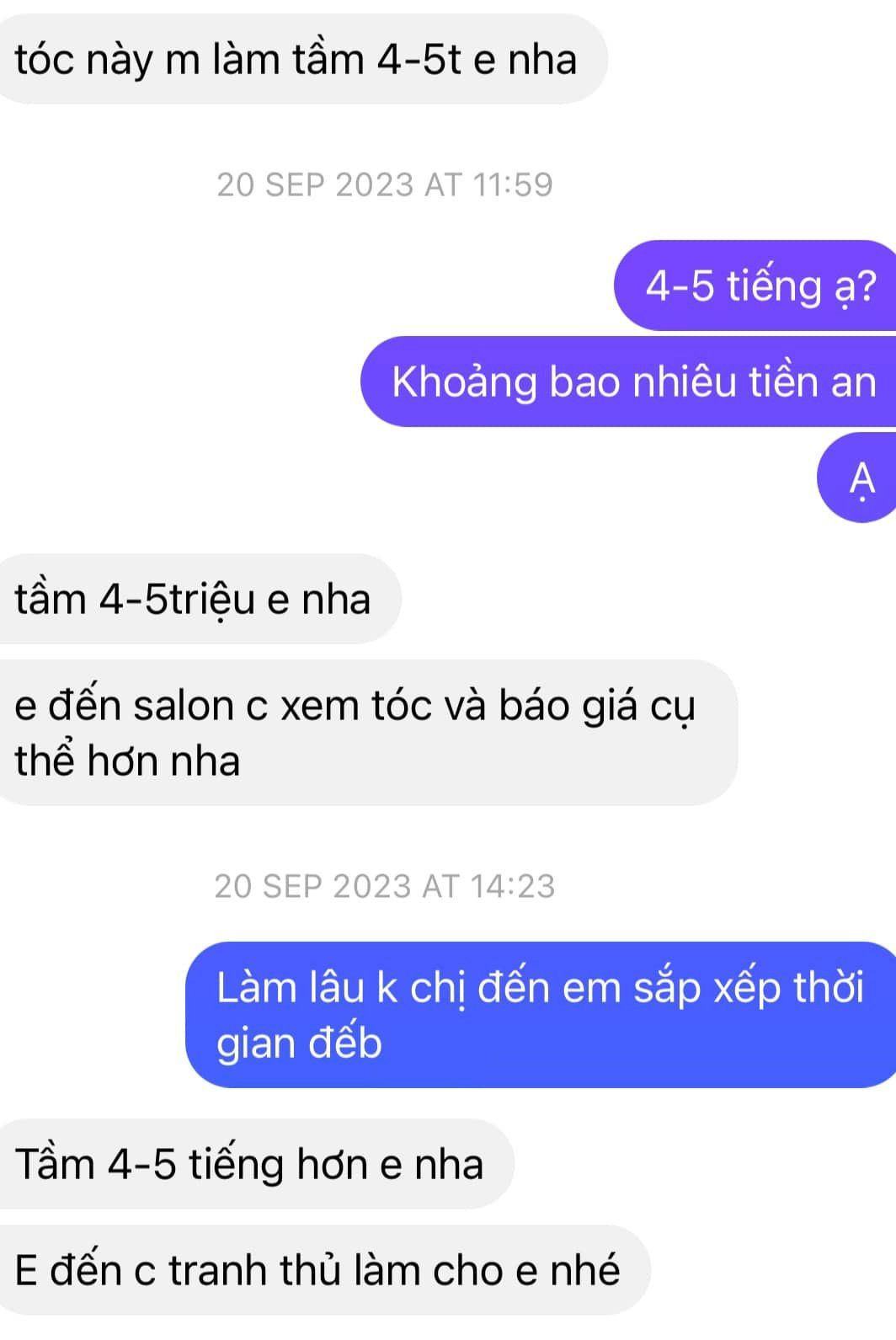 Đây là khi được salon tư vấn trên tin nhắn.