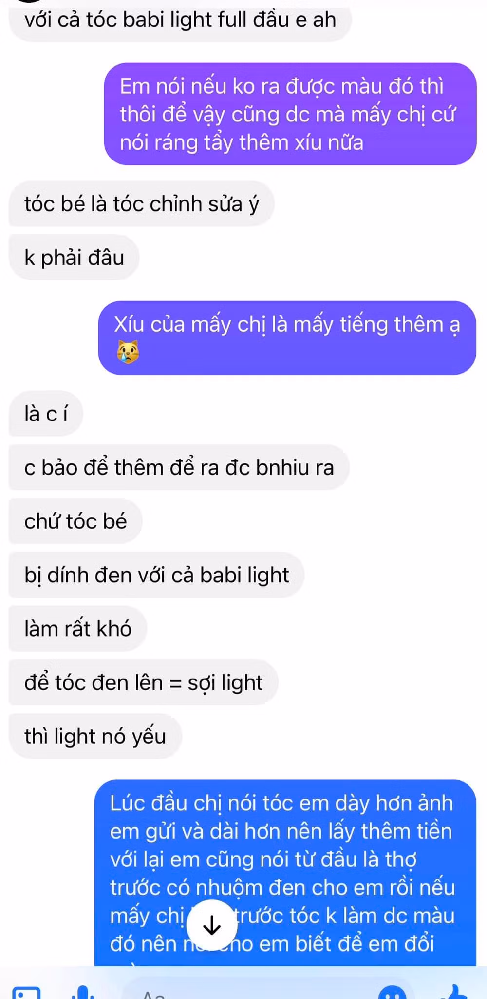 Theo như tin nhắn, tóc đã nhuộm đen, theo kỹ thuật làm tóc thì rất khó để có được kiểu tóc mà cô gái mong muốn, nhưng bên salon vẫn nhận làm.