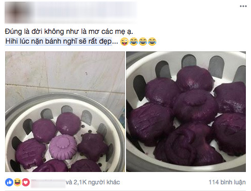 Mơ mộng làm ra mẻ bánh độc đáo với vỏ làm từ bột nếp khoai lang tím, nhưng bà mẹ này khiến dân mạng cười ngất khi bỏ bánh vào xửng hấp.