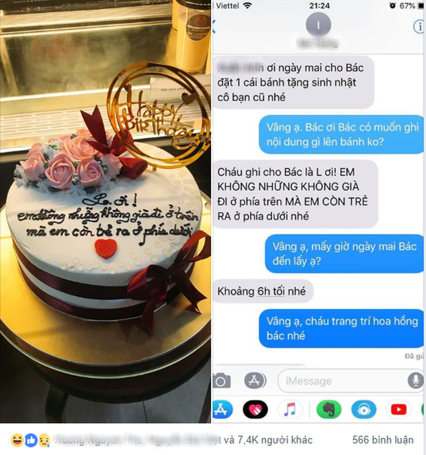 Yêu cầu rõ ràng chữ nào viết bên trên, chữ nào viết bên dưới nhưng thợ làm bánh có tâm lại bê nguyên si "Em không những không già đi ở phía trên mà em còn trẻ ra ở phía dưới" khiến khách hàng tức giận đến khó thở.