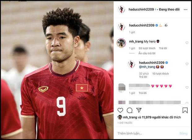 Đây không phải lần đầu tiên, Hà Trang và Đức Chinh thể hiện tình cảm ngọt ngào khó ai sánh bằng trên mạng xã hội. Bạn gái nam cầu thủ từng gọi anh là "My hero" (Tạm dịch: Người hùng của em).