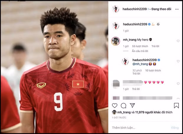 Đây không phải lần đầu tiên, Hà Trang và Đức Chinh thể hiện tình cảm ngọt ngào khó ai sánh bằng trên mạng xã hội. Bạn gái nam cầu thủ từng gọi anh là "My hero" (Tạm dịch: Người hùng của em).