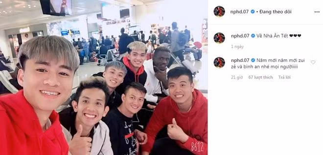 Nguyễn Phong Hồng Duy và dàn cầu thủ của CLB HAGL khoe ảnh cùng nhau ra sân bay về nhà ăn Tết.