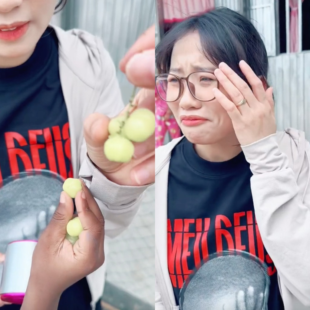 Thậm chí nhắm tịt mắt vì chua.