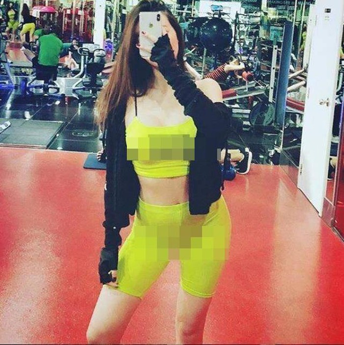 Mỹ nhân Việt Khánh My cũng từng góp mặt trong danh sách “thảm họa phòng gym” khi mặc bộ đồ bó sát phản cảm