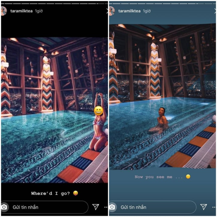 Cụ thể, Tara đăng tải toàn bộ những tấm hình thật của mình và ảnh đã qua chỉnh sửa của Mina Phạm - vợ hai Minh Nhựa lên story của mình cùng dòng caption tinh nghịch.