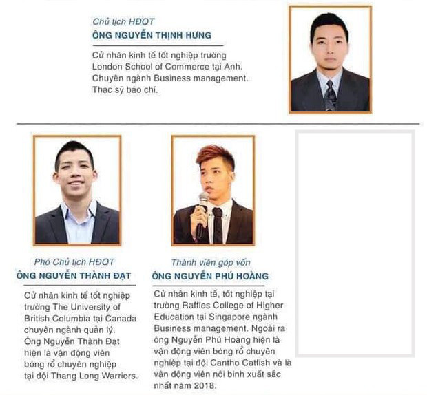 Anh chàng cũng góp tên trong danh sách hội đồng quản trị của một trường cấp 3 ở Hà Nội. Cặp anh sinh đôi của Hưng Thịnh là Thành Đạt và Phú Hoàng cũng có mặt trong danh sách này.