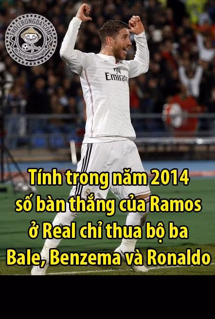 Trong năm 2014 vừa qua, tại Real Madrid, số bàn thắng của Ramos chỉ kém bộ ba siêu nhân Bale - Ben -Ro.