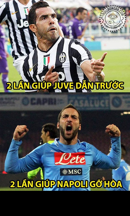 Cùng trong tuần vừa qua, trận siêu cúp Italia. Tevez là người 2 lần đưa Juve vượt lên trước Napoli nhưng một người Argentina khác là Higuain đã 2 lần giúp Napoli gỡ hòa.