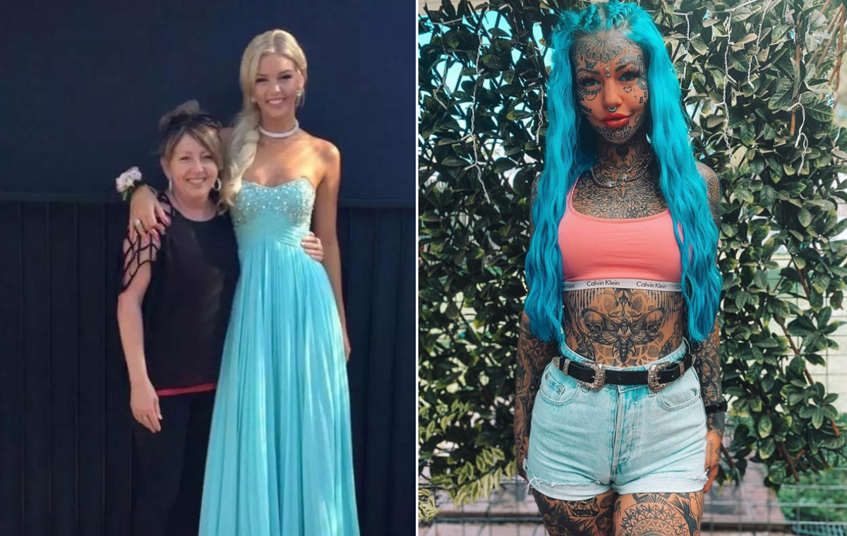 Mới đây thông qua phần hỏi đáp trên Instagram, Amber khiến nhiều người bất ngờ khi chia sẻ hình ảnh trước khi xăm hình (váy xanh, ảnh trái). Theo đó, 9X từng sở hữu vẻ ngoài dịu dàng, xinh xắn và theo đuổi phong cách nữ tính thay vì gợi cảm, độc đáo như hiện tại.