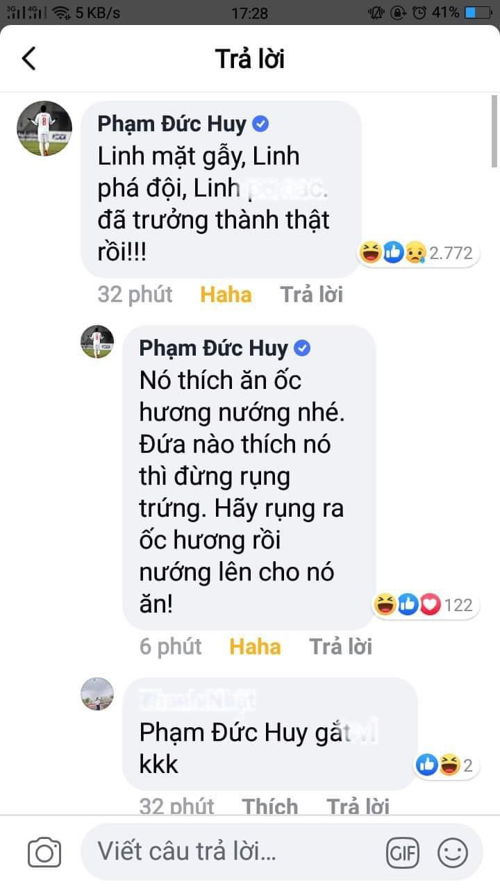 Theo chia sẻ của "hoàng tử", Tiến Linh cực kỳ thích ăn ốc hương nướng. Vậy nên nếu người hâm mộ thích Linh quá thì không nên "rụng trứng", thay vào đó là "rụng ốc hương" sẽ hiệu quả hơn.