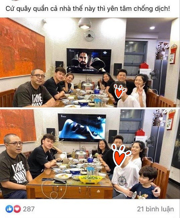 Thậm chí, chính bố Huyme còn đăng tải bức hình cả gia đình cùng hot girl Hàn Hằng lên Facebook cá nhân kèm dòng trạng thái: "Cứ quây quần cả nhà thế này thì yên tâm chống dịch". Đưa hẳn về nhà thế này có lẽ việc cặp đôi công khai mối quan hệ sẽ không còn xa nữ.