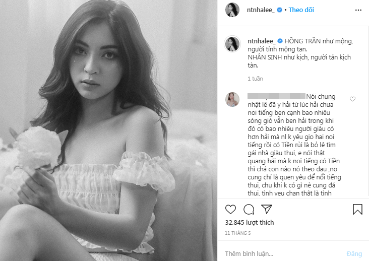 Bên dưới phần bình luận, rất nhiều người hâm mộ vào cổ vũ tinh thần Nhật Lê: "Mong chị sớm vượt qua tất cả, người cũ nên bỏ qua", "Tội Lê, mình đọc những thông tin về Hải mình còn không ưa nổi".