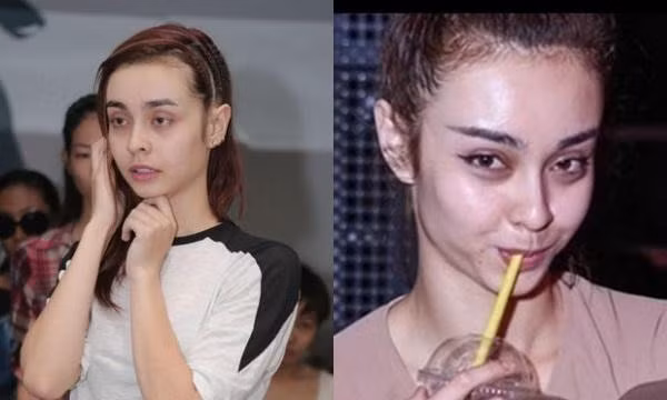 Mlee sở hữu khuôn mặt mộc khiến ai nấy đều phải phát hoảng. "Bông hồng lai" chỉ đẹp rạng ngời dưới lớp phấn được che phủ kỹ càng.