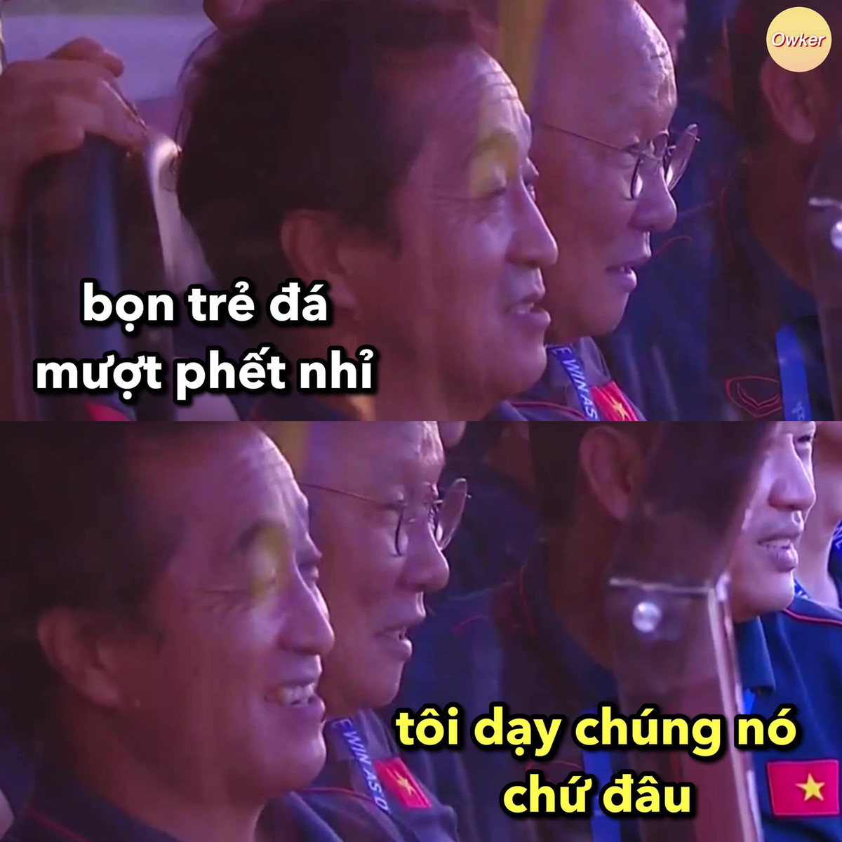 Mặc dù không được công nhận nhưng sút bóng tuyệt đẹp Văn Hậu khiến HLV Park Hang-seo và trợ lý Lee Young Jin mỉm cười mãn nguyện.