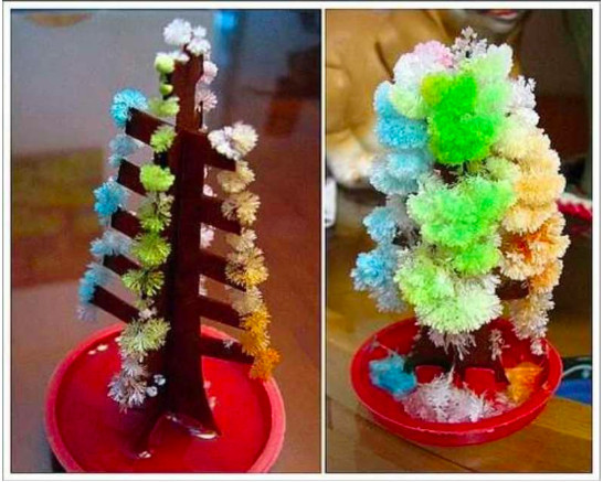 Cây thông giấy thần kỳ - món đồ chơi giáng sinh trong kí ức. Cây thông giấy này ban đầu chỉ có hai mảnh giấy xếp lại với nhau, sau đó bạn chỉ cần đổ túi nước vào thì cây sẽ nở đầy những bông hoa tuyết tuyệt đẹp.