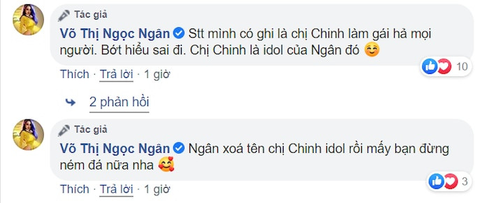 Ngay lập tức, Ngân 98 đã phải lên tiếng giải thích rằng bản thân không có ý nói Ngọc Trinh làm "gái" nên hy vọng dân mạng đừng hiểu lầm.