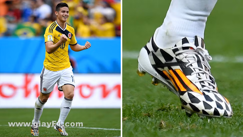 James cùng đội tuyển Colombia tới Worldcup thi đấu cùng với mẫu giày Adizero F50 Battle Pack. Đây là một bộ siêu tập rầm rộ của Adidas với thiết kế với màu sắc đơn giản nhưng nhiều ý nghĩa. Adizero F50 Battle Pack đã cùng James lập công 6 lần và giành danh hiệu vua phá lưới Worldcup 2014.