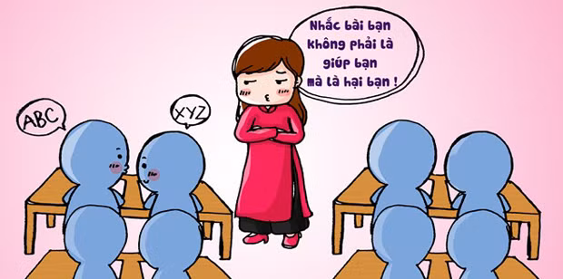 Mỗi khi đến giờ kiểm tra, nghe thấy tiếng trao đổi bài rì rầm phía dưới, giáo viên lại "nhai lại" câu nói "Nhắc bài bạn là hại bạn. Muốn giúp bạn thì phải để cho bạn tự cố gắng", thế nhưng câu nói này hình như chưa bao giờ có tác dụng.