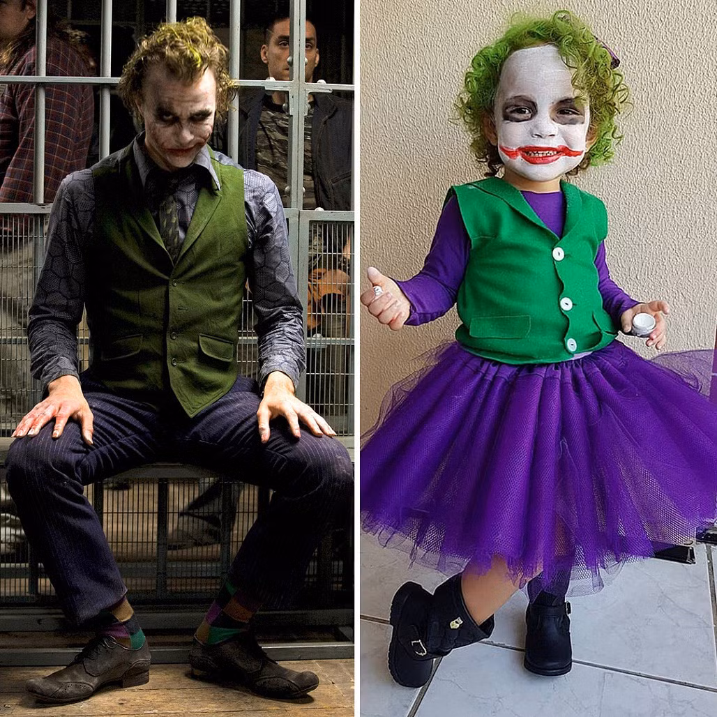 Chắc chắn khi xem tấm hình này, Joker thật cũng phải "khóc thét" với phiên bản nhí trông vô cùng hài hước này.