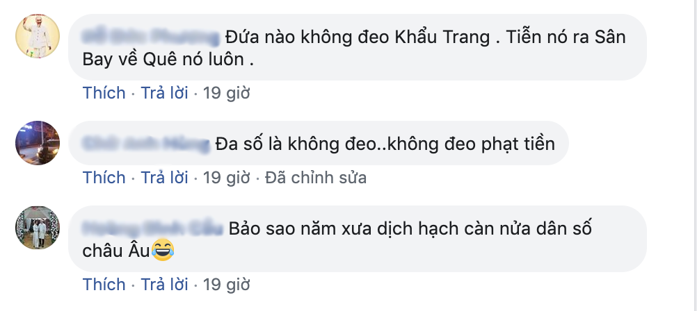 "Đa số là không đeo, không đeo phạt tiền", "Không đeo thì tiễn ra sân bay về nước luôn. Việt Nam nên quy định bắt buộc sử dụng khẩu trang khi ra ngoài" - Nhiều người bức xúc bình luận.