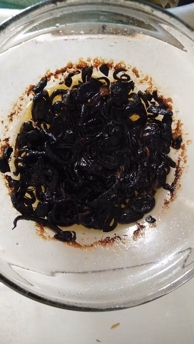 Hành khô phi bóng đêm cháy khét, có lẽ vừa phi hành vừa mải xem phim Hàn Quốc nên thành quả mới đến nông nỗi này đây mà.