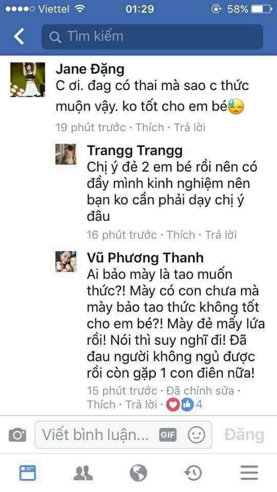 Đỉnh điểm, khi được một fan nhắc nhở đi ngủ sớm vì sợ ảnh hưởng đến sức khỏe, nữ nhà văn đã đáp lại bằng những lời lẽ cực kỳ khó chịu, thậm chí xưng hô "tao - mày" và chửi người khác là "con điên".