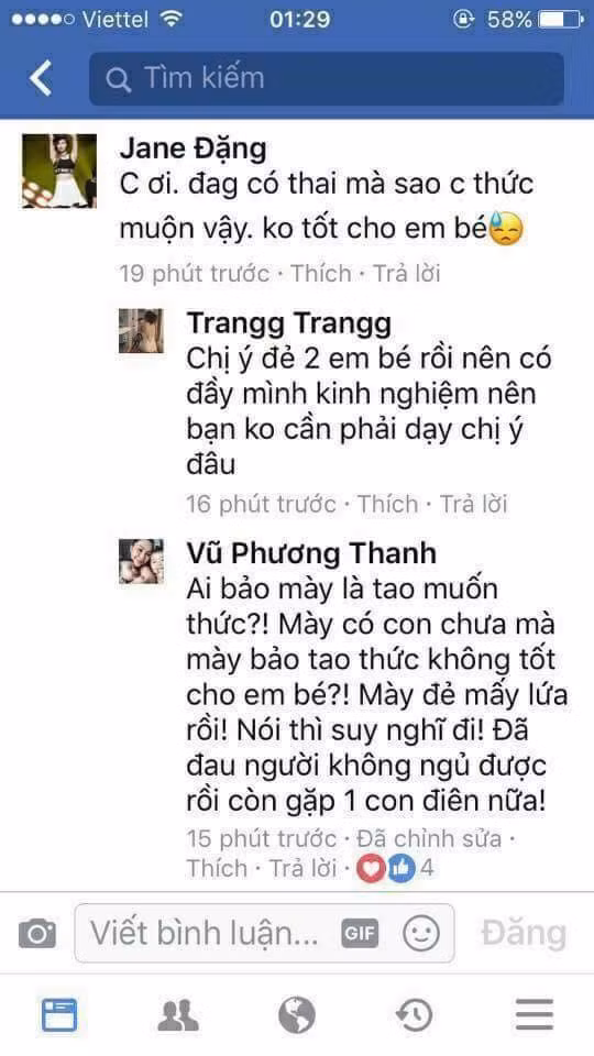 Đỉnh điểm, khi được một fan nhắc nhở đi ngủ sớm vì sợ ảnh hưởng đến sức khỏe, nữ nhà văn đã đáp lại bằng những lời lẽ cực kỳ khó chịu, thậm chí xưng hô "tao - mày" và chửi người khác là "con điên".