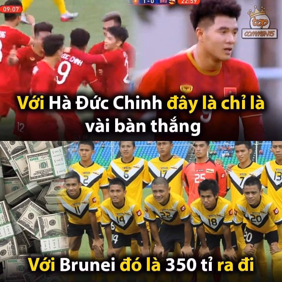 Trước trận đấu, đội tuyển U22 Brunei được treo giải 350 tỉ nếu cầm hoà được đội tuyển U22 Việt Nam, thế nhưng Hà Đức Chinh đã sút bay số tiền ấy chỉ sau 10 phút nhập cuộc.
