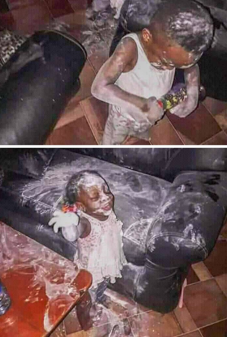 Bố mẹ đi vắng, 2 đứa trẻ lập tức biến căn nhà thành "bãi chiến trường" khiến ba mẹ không khỏi hoảng hốt.