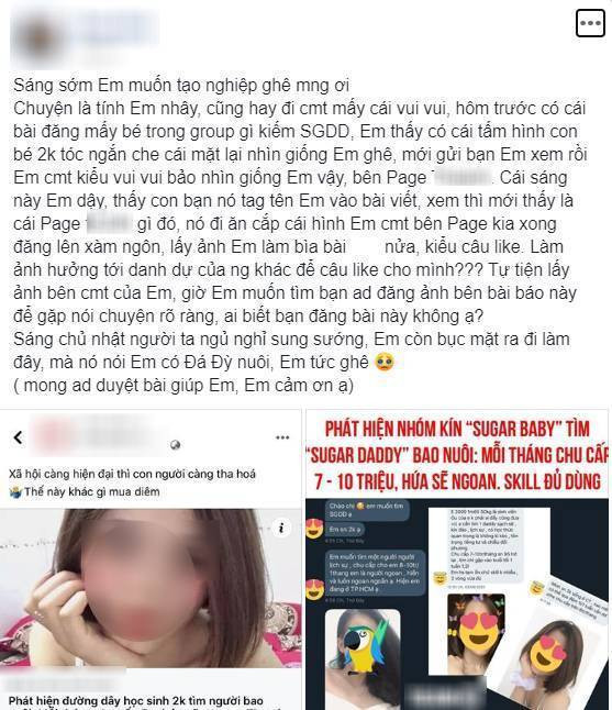 Cụ thể, theo bài đăng mà fanpage này đăng tải, group được nhắc đến có rất nhiều các cô gái còn trẻ, đang có nhu cầu "tìm người bao nuôi" với mức chu cấp mỗi tháng là "khoảng 7 triệu đồng". Đổi lại, những cô nàng này sẽ ngoan ngoãn nghe theo lời người "nuôi" mình.