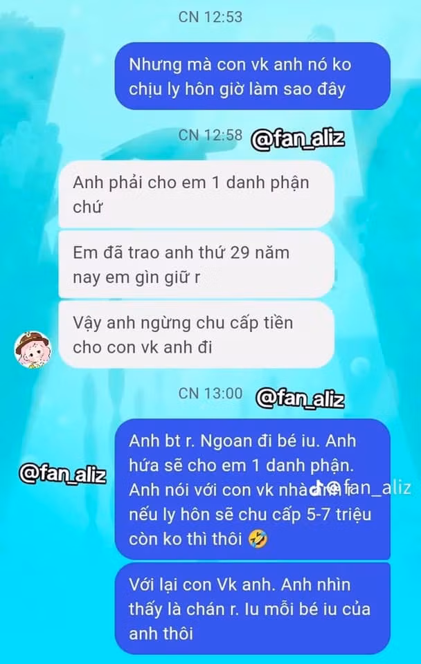 Đoạn tin nhắn được cho là của nữ Tiktoker và nam Youtuber khiến ai nấy không khỏi ngỡ ngàng. Cụ thể theo nội dung tin nhắn được lan truyền, Hạt Tiêu Play mong muốn được Mr.Vịt cho mình một danh phận, phải ly hôn vợ và ngừng chu cấp tiền cho vợ con.
