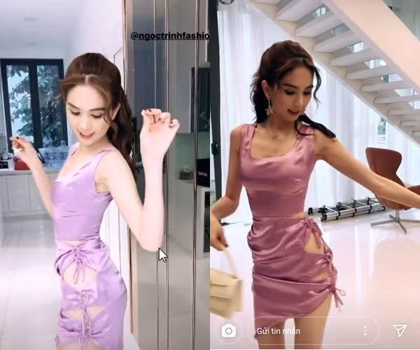 Các bộ đồ khác cũng gặp tình trạng tương tự, thậm chí nhàu nhĩ, nhăn nhúm vải thừa vì cơ thể của Ngọc Trinh quá nhỏ.