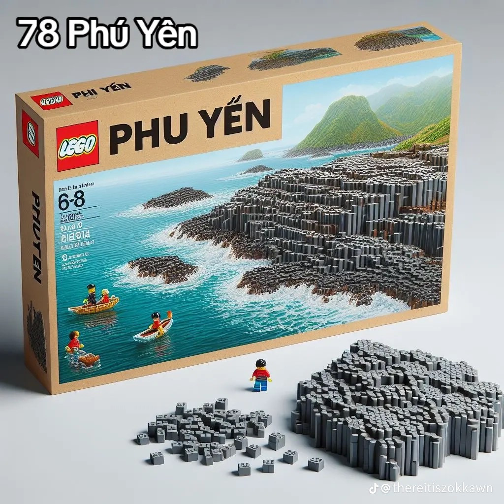 Những gềnh đá ở Phú Yên được tái hiện trong hình ảnh lego tạo nên từ AI.