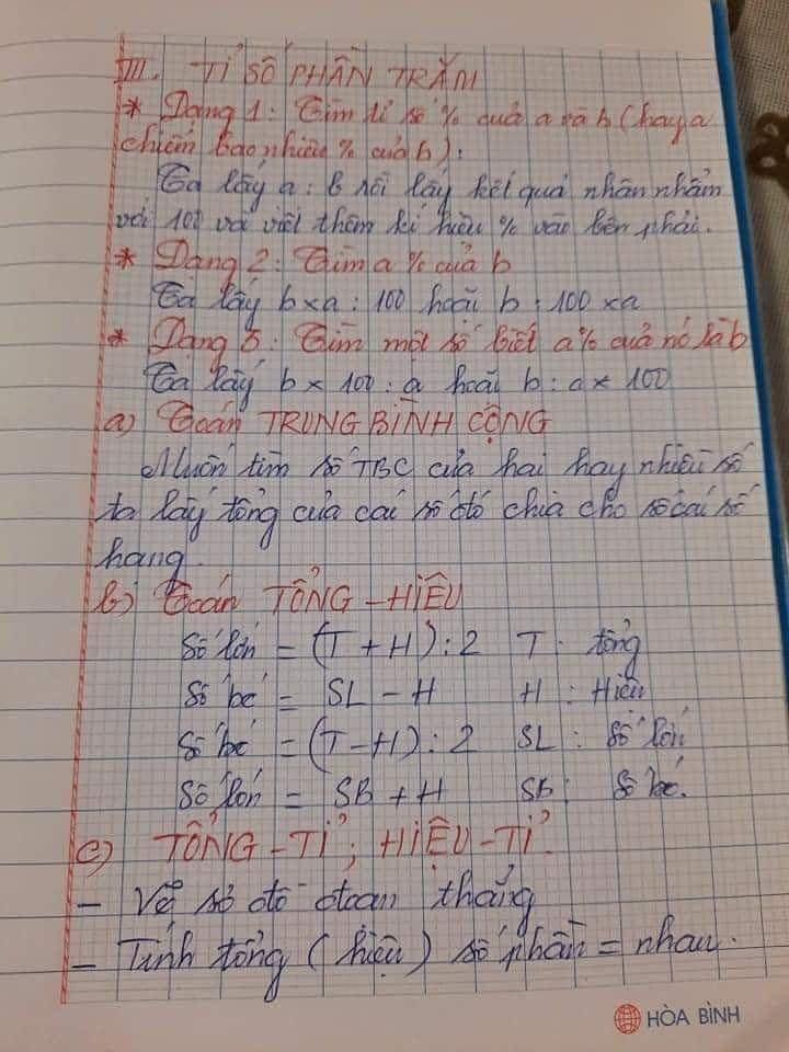 Công thức tính tỉ số phần trăm.