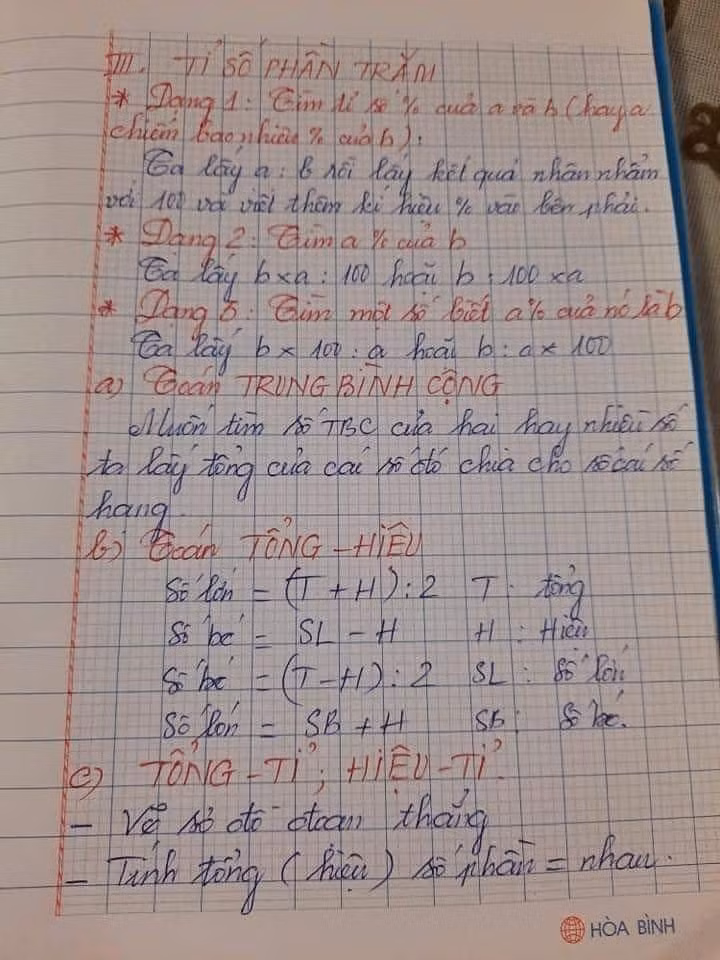 Công thức tính tỉ số phần trăm.