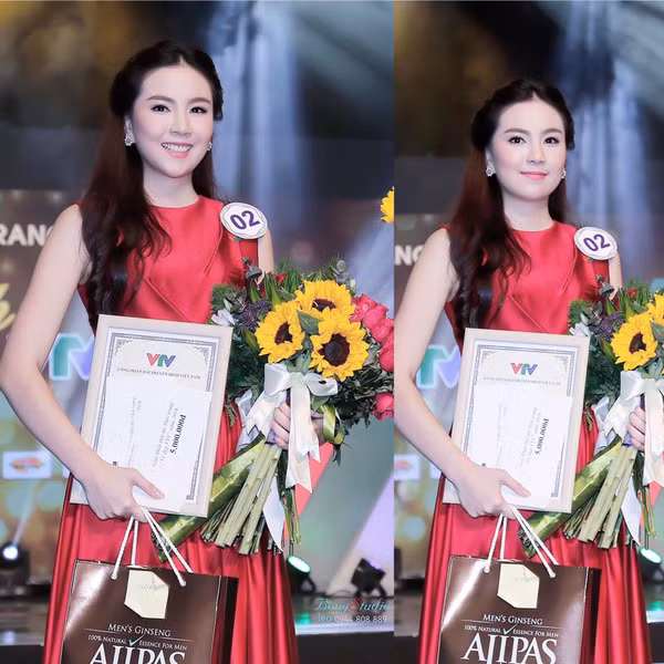 Mai Ngọc khi nhận giải "MC xinh đẹp nhất VTV" vào năm 2016.