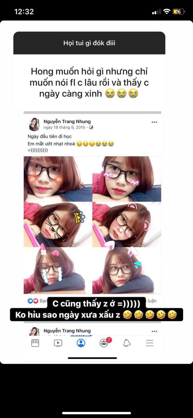 Bên cạnh đó, Trang Nhung cũng không ngần ngại khoe ảnh hồi xưa, khi mà cô vẫn còn "xấu". Tuy nhiên những tấm hình này đã bị cô nàng xoá ngay sau đó.