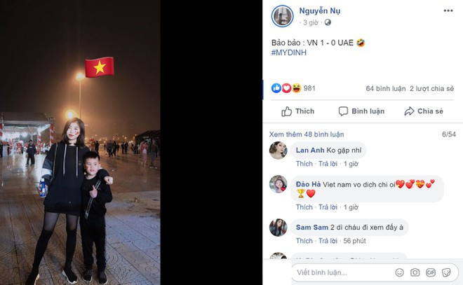 Có mặt trên sân Mỹ Đình để cổ vũ cho anh trai và các đồng đội, Nguyễn Nụ - em gái Văn Toàn cũng gây thích thú khi đoán đúng tỉ số của trận đấu.