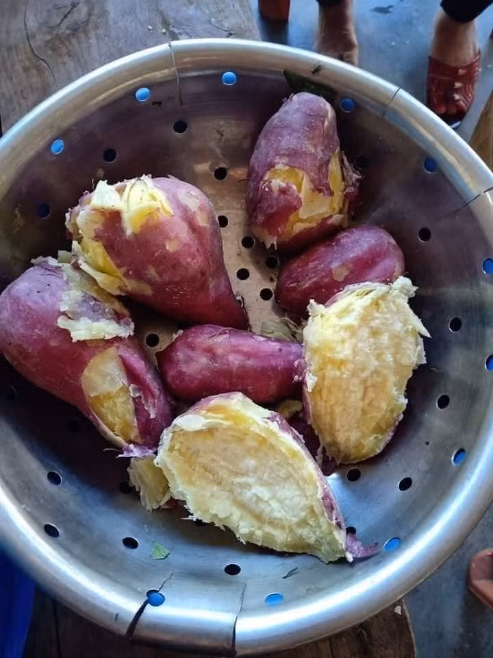 Vào một buổi tối mất điện, chỉ cần nồi khoai thế này thôi là xóm giềng quây quần bên nhau dưới ánh trăng chuyện trò.