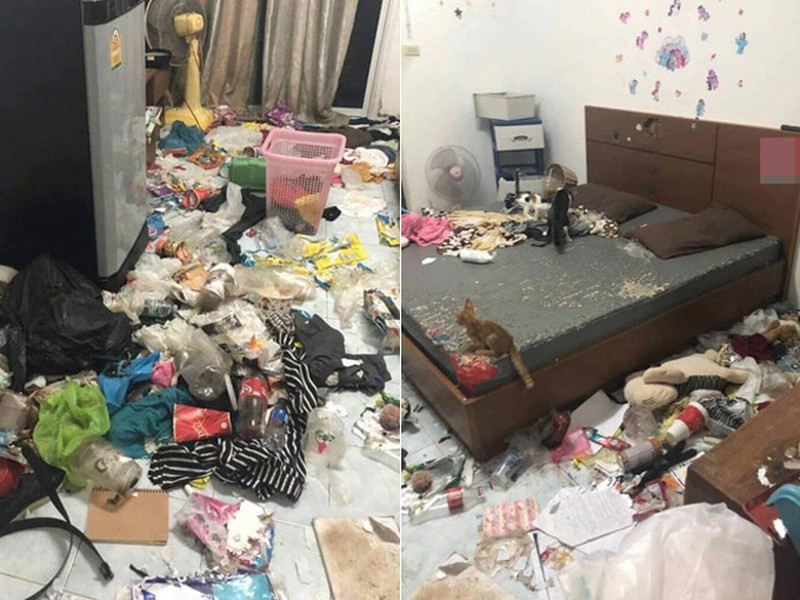 Quần áo, rác rưởi, đồ ăn thừa đều ném chung xuống sàn nhà. Nhiều người tỏ ra tò mò không hiểu vì sao con người, và đặc biệt lại là một cô gái có thể sống trong căn phòng bốc mùi, bừa bộn đến như vậy.